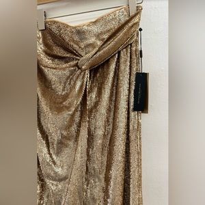 NWT DONNA KARAN size Gold Astra Sequin Stretch Knot Front Faux Wrap Pencil Skirt